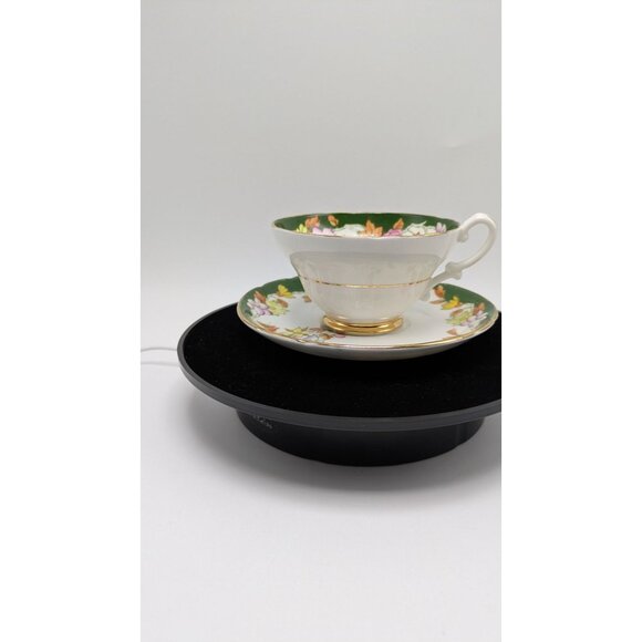 Stanley Bone China Pink Green Floral Wide Mouth Tea Cup Saucer Gold Trim Vintage - Picture 7 of 17